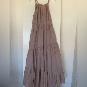 S: Linen Blend Halter Midi Dress Relaxed Flowy Long Pink/Mauve NWT New!